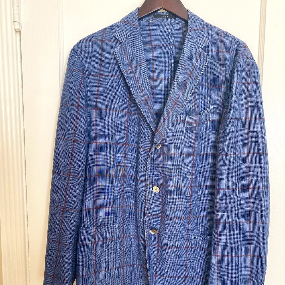 Boglioli Sports Coat - LNWOT2 Blue Linen Plaid Washed Unlined 42 R